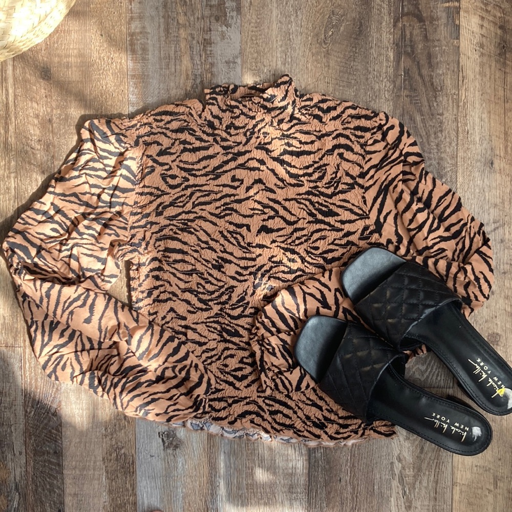 Wild Fable: brown zebra print crop top with shearing.